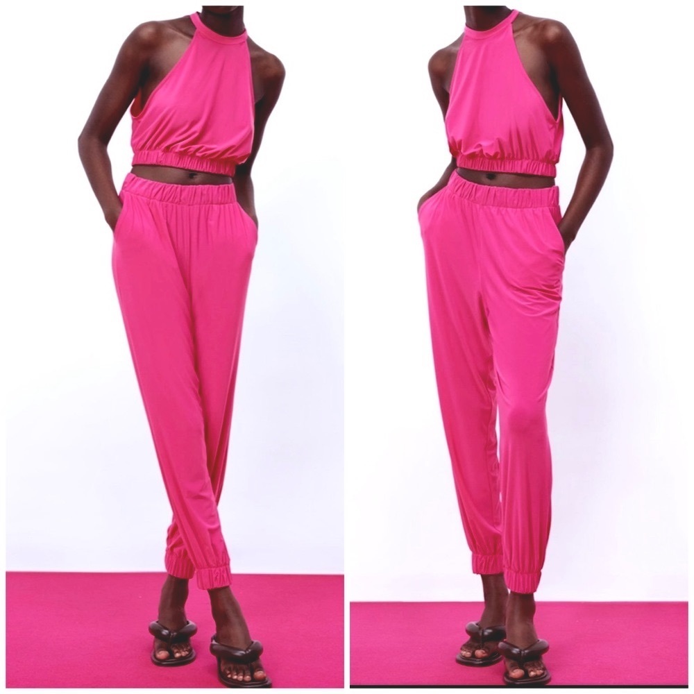 Zara stretching jogger pants, flowy, fuchsia